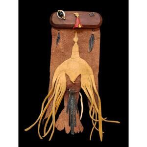 Vintage Sterling Silver 925 Accented Leather Hair Clip  Leather Native American